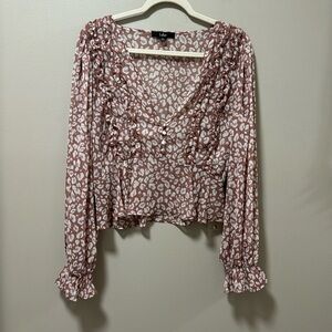 Lulu’s Sheer Blush Animal Print Blouse